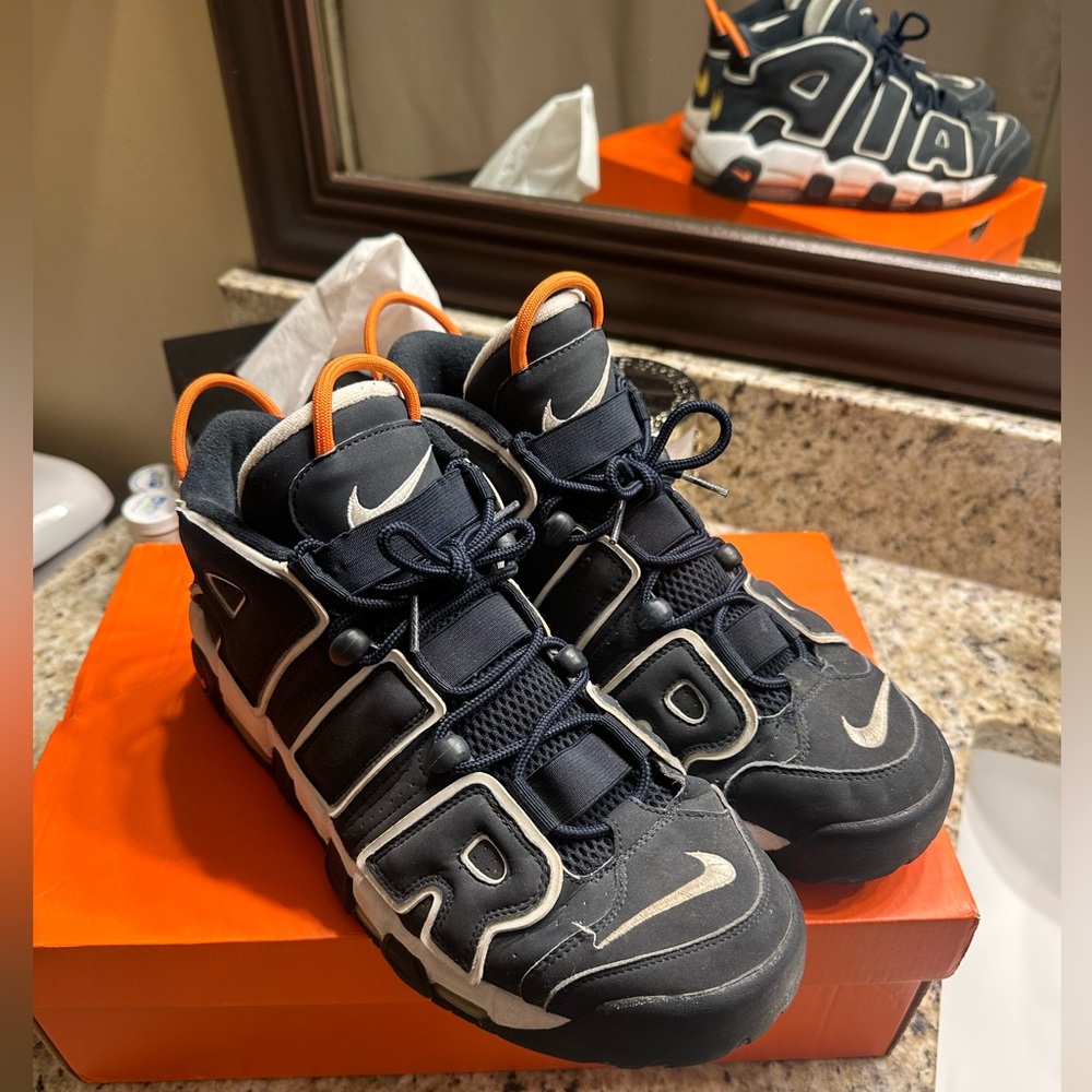Nike Air More Uptempo Shoes Navy Blue & Orange